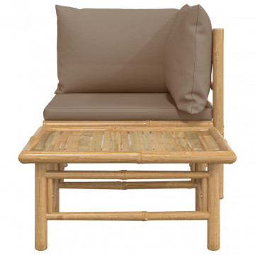 Set mobilier de grădină cu perne gri taupe, 2 piese, bambus - Img 4
