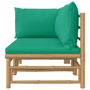 Set mobilier de grădină cu perne verzi, 2 piese, bambus - Img 4