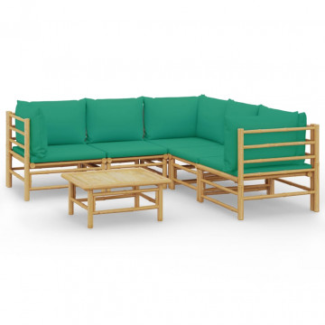 Set mobilier de grădină cu perne verzi, 6 piese, bambus - Img 2