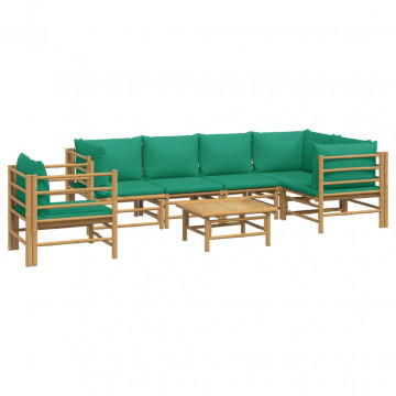 Set mobilier de grădină cu perne verzi, 7 piese, bambus - Img 3
