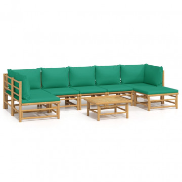 Set mobilier de grădină cu perne verzi, 8 piese, bambus - Img 2