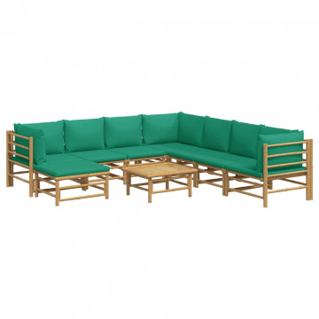 Set mobilier de grădină cu perne verzi, 9 piese, bambus - Img 3