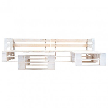 Set mobilier de grădină din paleți, 4 piese, alb, lemn - Img 2