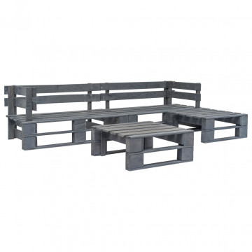 Set mobilier de grădină din paleți, 4 piese, gri, lemn - Img 1