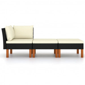 Set mobilier grădină, 3 piese, poliratan & lemn masiv eucalipt - Img 2