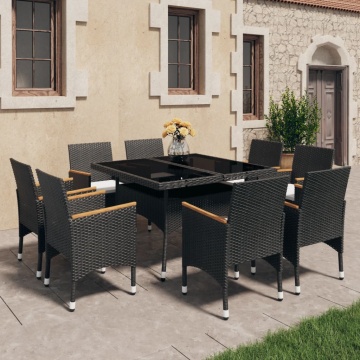 Set mobilier grădină, 9 piese, negru, poliratan și lemn acacia - Img 1