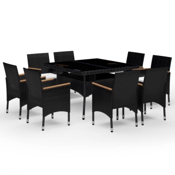 Set mobilier grădină, 9 piese, negru, poliratan și lemn acacia - Img 2