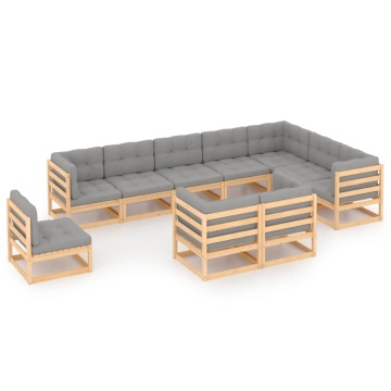 Set mobilier grădină cu perne, 10 piese, lemn masiv de pin - Img 1