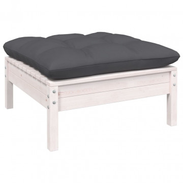 Set mobilier grădină cu perne, 11 piese, alb, lemn masiv pin - Img 4