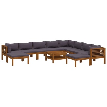 Set mobilier grădină cu perne, 11 piese, lemn masiv de acacia - Img 2