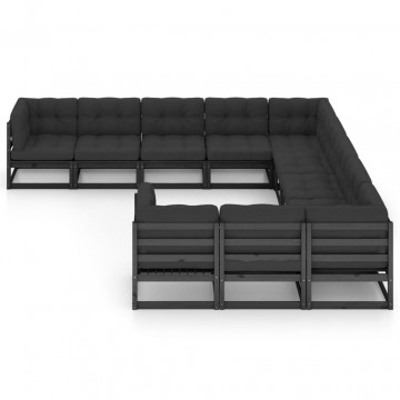 Set mobilier grădină cu perne, 11 piese, lemn masiv de pin - Img 2