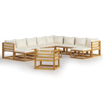 Set mobilier grădină cu perne 12 piese crem, lemn masiv acacia - Img 2