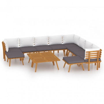 Set mobilier grădină cu perne, 12 piese, lemn masiv de acacia - Img 2
