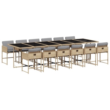 Set mobilier grădină cu perne, 13 piese, bej combinat poliratan - Img 2