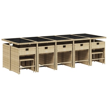 Set mobilier grădină cu perne, 15 piese, bej combinat poliratan - Img 3