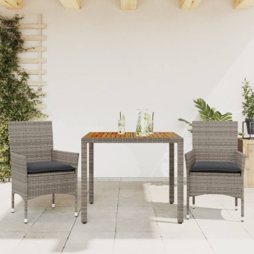 Set mobilier grădină cu perne 3 piese gri poliratan/lemn acacia - Img 1