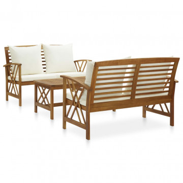 Set mobilier grădină cu perne, 3 piese, lemn masiv de acacia - Img 1