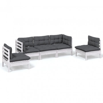 Set mobilier grădină cu perne, 5 piese, lemn masiv de pin - Img 2
