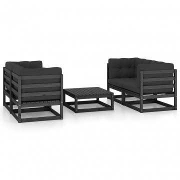 Set mobilier grădină cu perne, 5 piese, lemn masiv pin - Img 2
