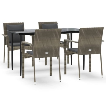 Set mobilier grădină cu perne, 5 piese, negru și gri, poliratan - Img 2