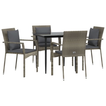 Set mobilier grădină cu perne, 5 piese, negru și gri, poliratan - Img 3