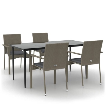 Set mobilier grădină cu perne, 5 piese, negru și gri, poliratan - Img 2
