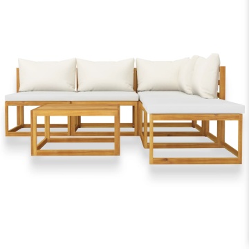 Set mobilier grădină cu perne, 6 piese, crem, lemn masiv acacia - Img 3
