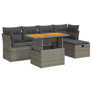 Set mobilier grădină cu perne 6 piese gri poliratan/lemn acacia - Img 2
