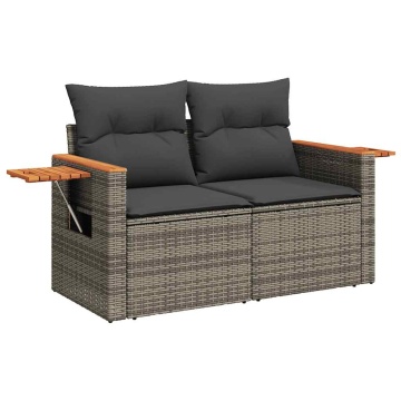 Set mobilier grădină cu perne 6 piese gri poliratan/lemn acacia - Img 8