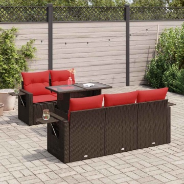 Set mobilier grădină cu perne 6 piese gri poliratan/lemn acacia - Img 1