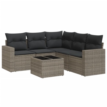 Set mobilier grădină cu perne, 6 piese, gri, poliratan - Img 2