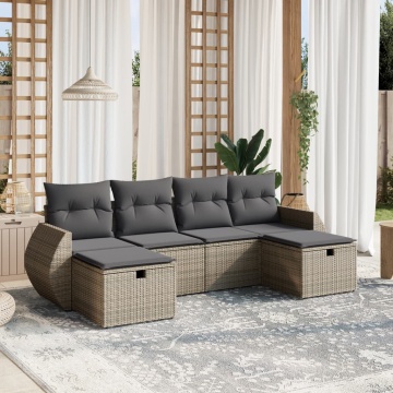 Set mobilier grădină cu perne, 6 piese, gri, poliratan - Img 1