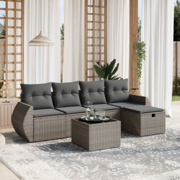Set mobilier grădină cu perne, 6 piese, gri, poliratan - Img 1