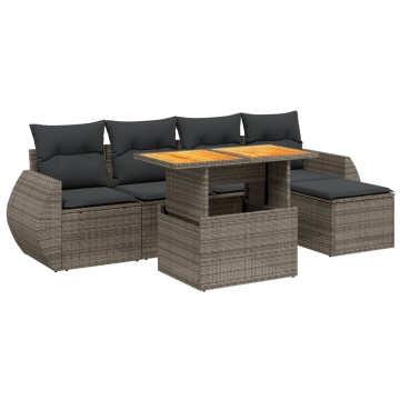 Set mobilier grădină cu perne, 6 piese, gri, poliratan - Img 2