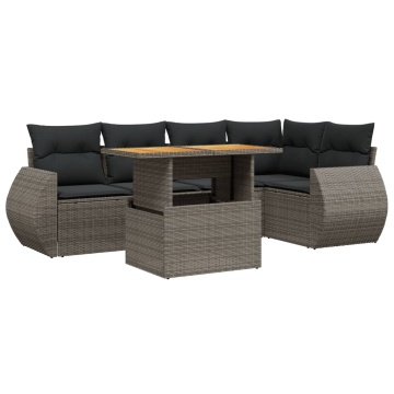 Set mobilier grădină cu perne, 6 piese, gri, poliratan - Img 2