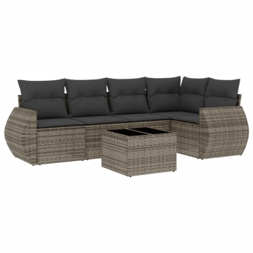 Set mobilier grădină cu perne, 6 piese, gri, poliratan - Img 2