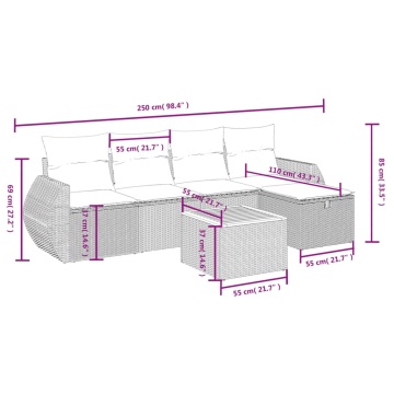 Set mobilier grădină cu perne, 6 piese, gri, poliratan - Img 4