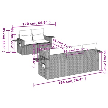 Set mobilier grădină cu perne, 6 piese, gri, poliratan - Img 3