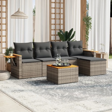 Set mobilier grădină cu perne, 6 piese, gri, poliratan - Img 1