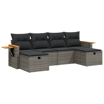 Set mobilier grădină cu perne, 6 piese, gri, poliratan - Img 2