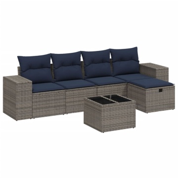 Set mobilier grădină cu perne, 6 piese, gri, poliratan - Img 2