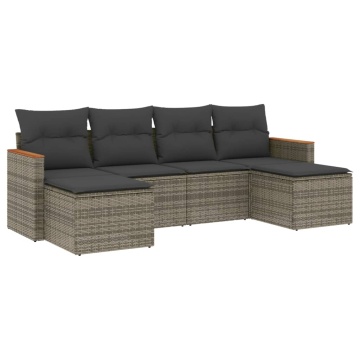 Set mobilier grădină cu perne, 6 piese, gri, poliratan - Img 2