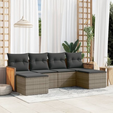 Set mobilier grădină cu perne, 6 piese, gri, poliratan - Img 1