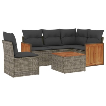 Set mobilier grădină cu perne, 6 piese, gri, poliratan - Img 2
