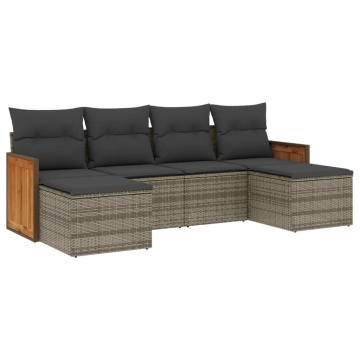 Set mobilier grădină cu perne, 6 piese, gri, poliratan - Img 2