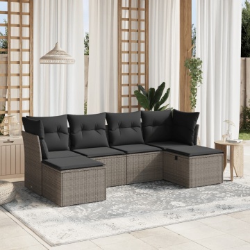 Set mobilier grădină cu perne, 6 piese, gri, poliratan - Img 1