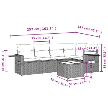 Set mobilier grădină cu perne, 6 piese, gri, poliratan - Img 3