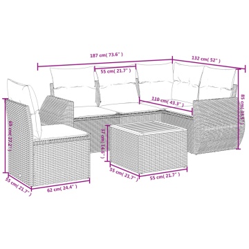 Set mobilier grădină cu perne, 6 piese, gri, poliratan - Img 7
