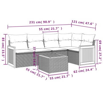 Set mobilier grădină cu perne, 6 piese, gri, poliratan - Img 7