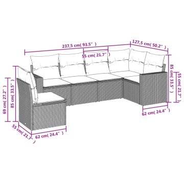 Set mobilier grădină cu perne, 6 piese, gri, poliratan - Img 3